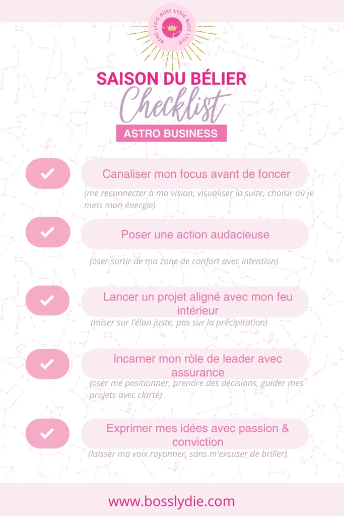Saison du Bélier 2025 : <br> Horoscope Astro Business pour Entrepreneures 38 Pin Saison du Bélier Checklist Astro Business
