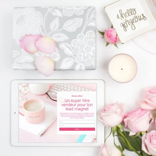 Vignette Kit Tunnel de Vente Pinky template wordpress, elementor, feminine desktop, ipad, femme entrepreneur, coaches, formatrice en ligne, thérapeutes, entrepreneurs spirituelles, holistique, bien être