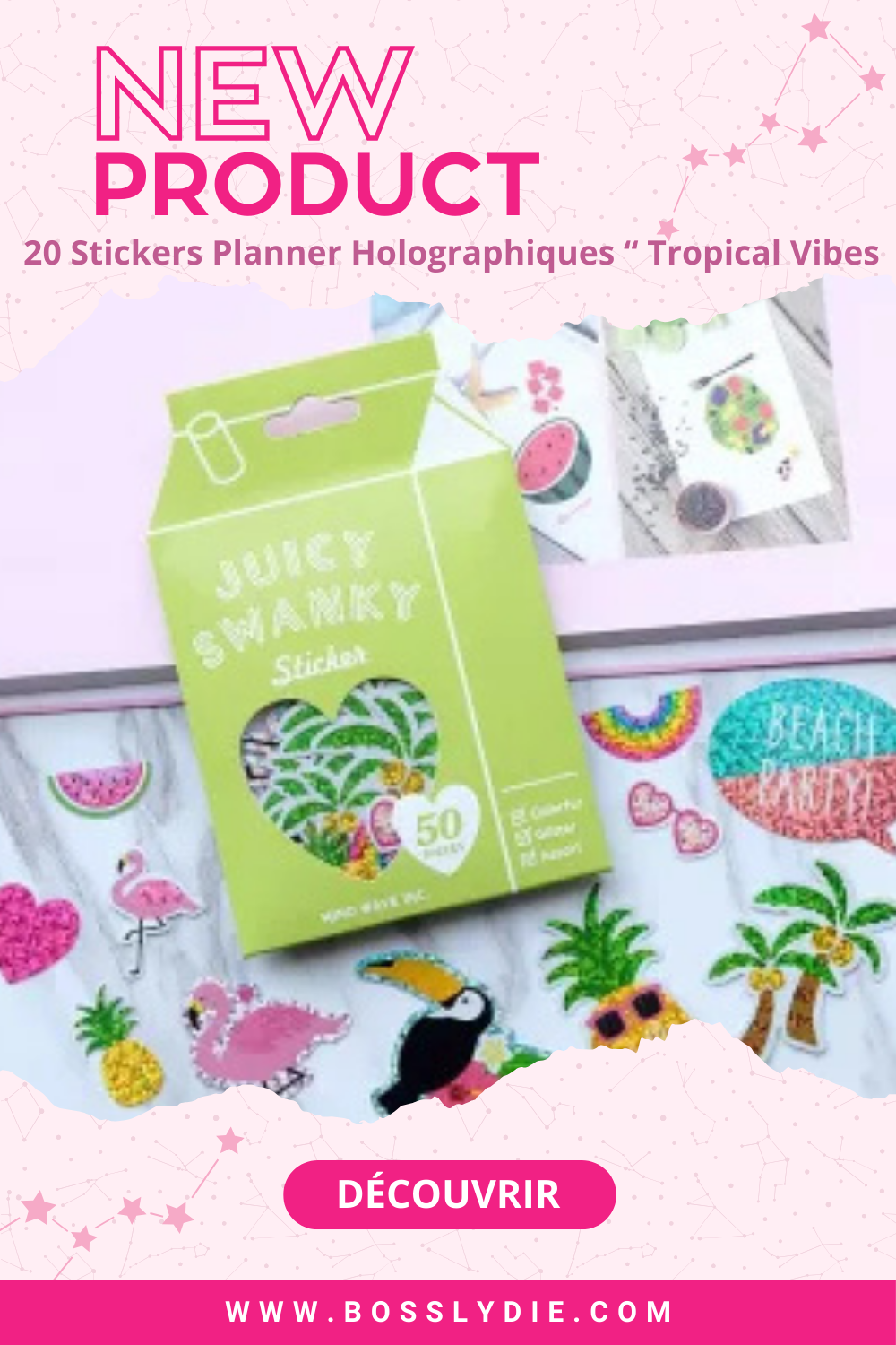 Vignette Pinterest Stickers Holographiques Tropical Vibes