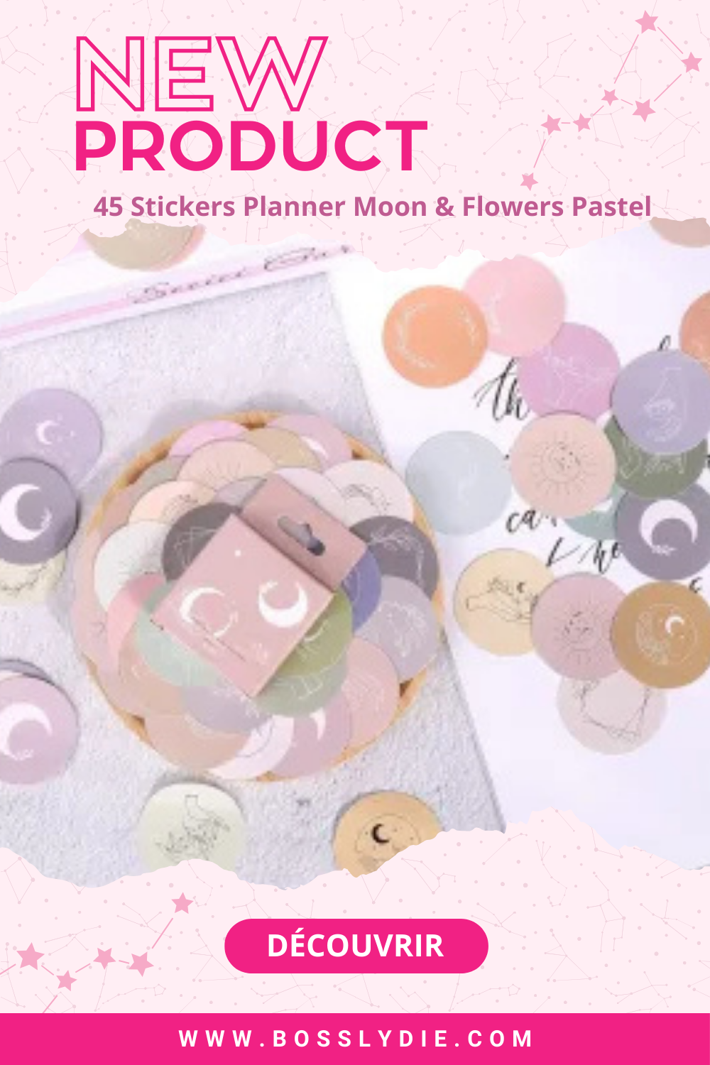 Vignette Pinterest Stickers Moon & Flowers Pastel