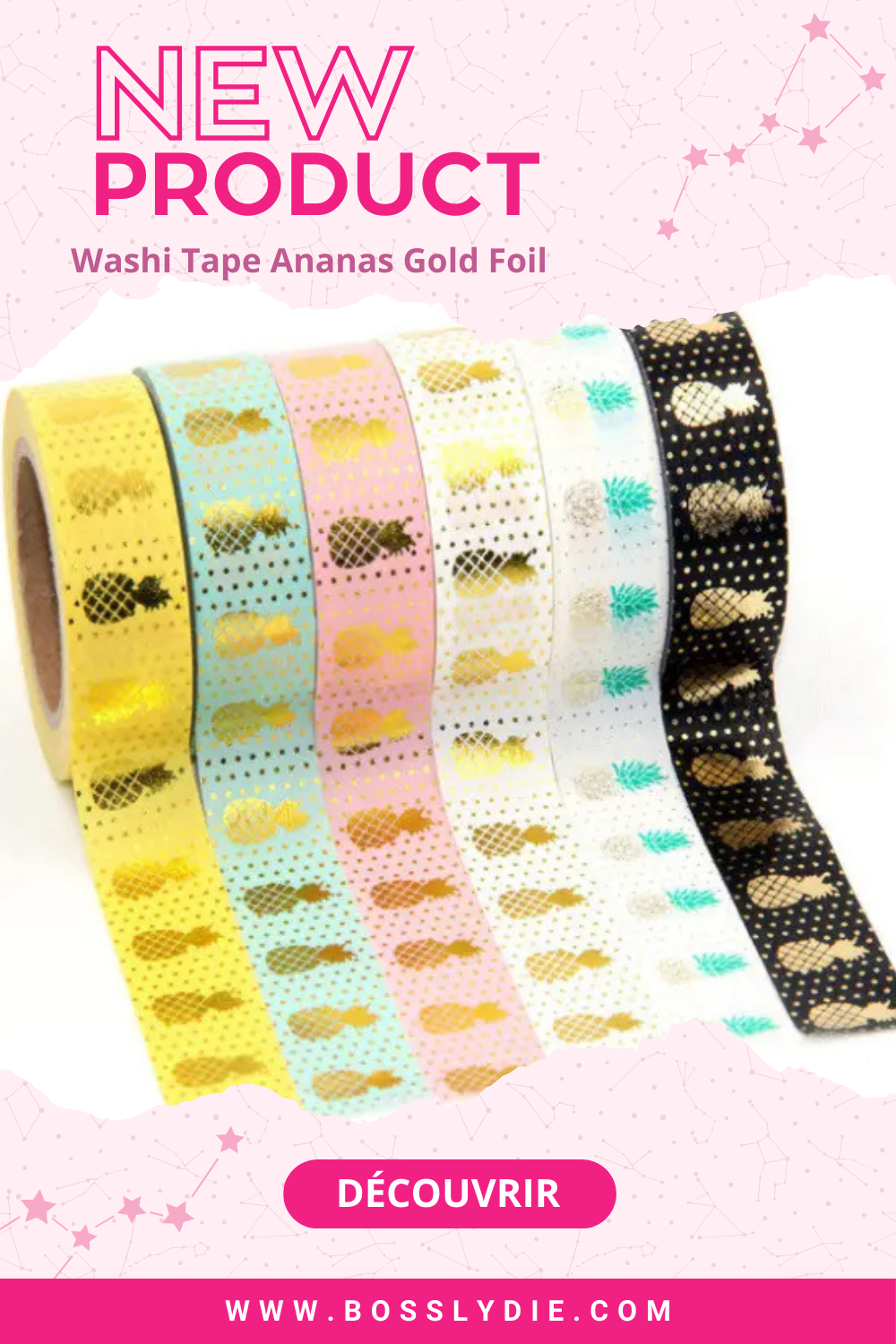 Vignette Pinterest Washi Tape Ananas Gold Foil