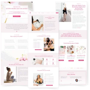 Vignette Collection Pinky template wordpress, elementor, feminine desktop, ipad, femme entrepreneur, coaches, formatrice en ligne, thérapeutes, entrepreneurs spirituelles, holistique, bien être